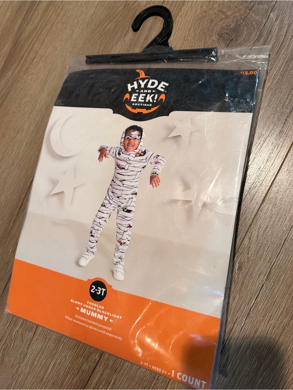 Target Mummy Costume Toddler 2-3T White Black Halloween Costume Bodysuit Glow